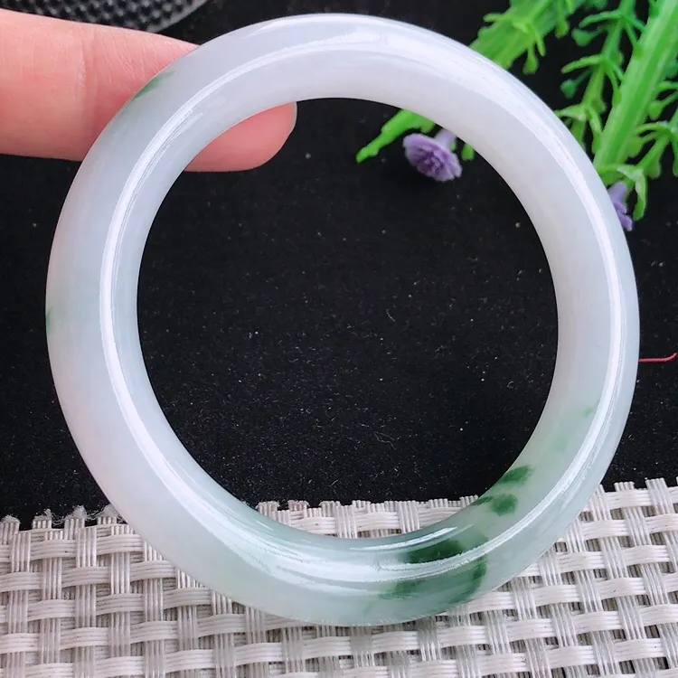 自然光55.210.5/10.2老坑冰胶水灵飘花圆条手镯翡翠玉镯美人镯
