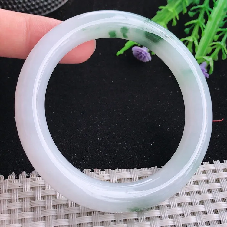 自然光55.210.5/10.2老坑冰胶水灵飘花圆条手镯翡翠玉镯美人镯