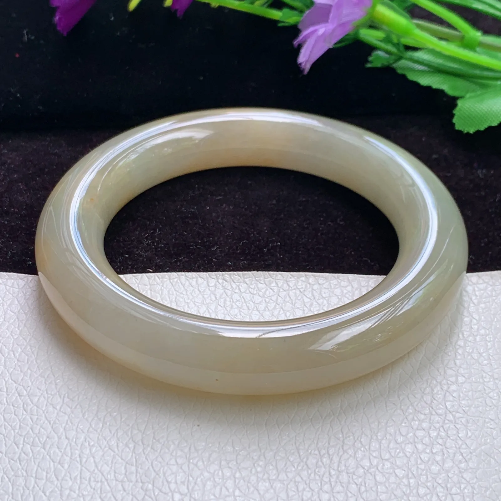 z胖镯54.5*12美人镯 精美冰黄招财圆条翡翠玉手镯 玉手环