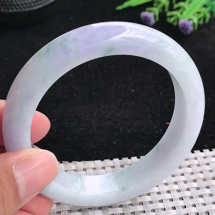 自然光57/12.8/9.2老坑精美冰润紫罗兰飘花手镯翡翠玉镯美人镯