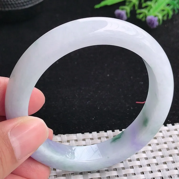 自然光57/12.8/9.2老坑精美冰润紫罗兰飘花手镯翡翠玉镯美人镯