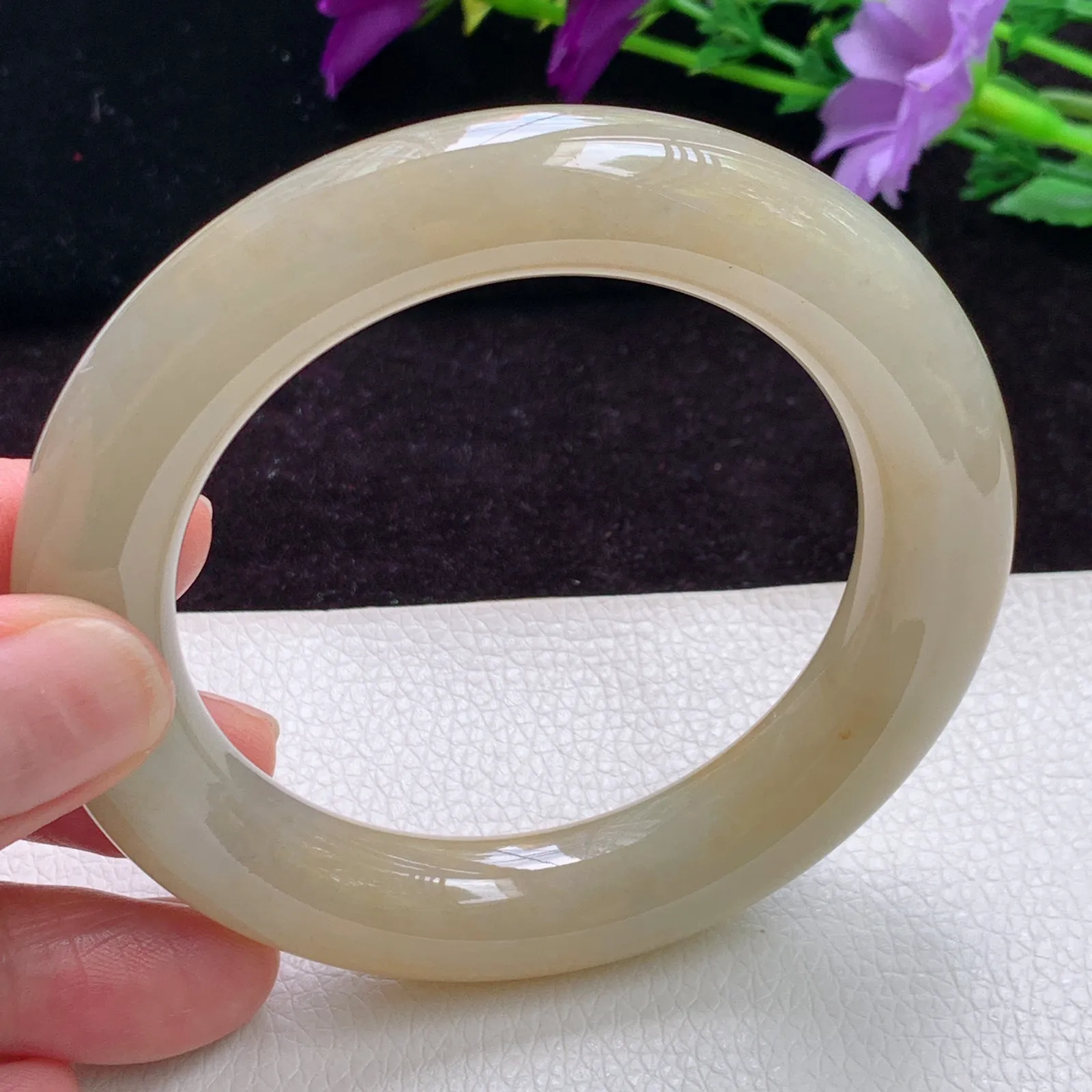 z胖镯54.5*12美人镯 精美冰黄招财圆条翡翠玉手镯 玉手环