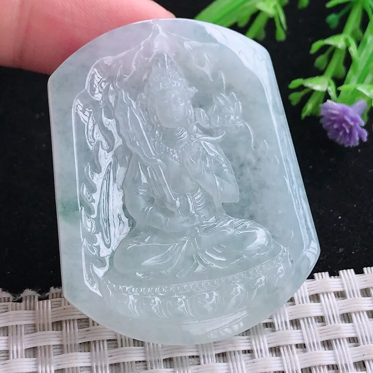自然光50.7/40.9/2.5老坑秀气冰透虚空藏菩萨吊坠玉石玉坠挂件