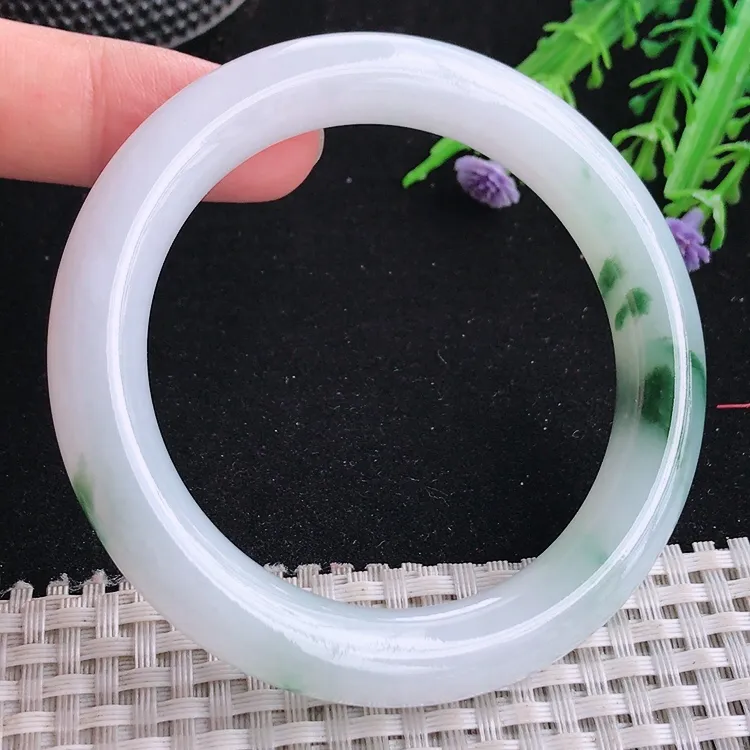 自然光55.210.5/10.2老坑冰胶水灵飘花圆条手镯翡翠玉镯美人镯