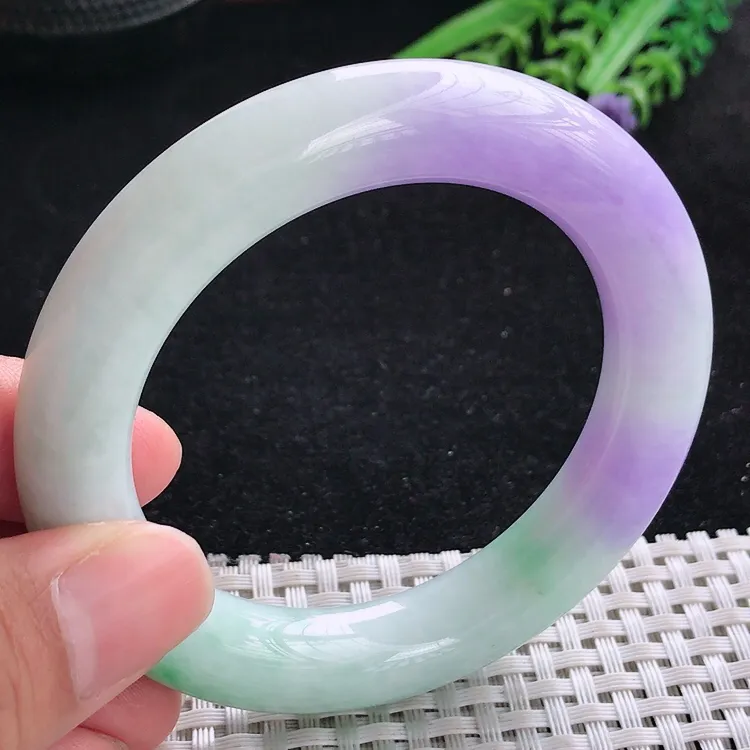 自然光54.5/11.8老坑精美温润艳丽紫罗兰圆条手镯翡翠玉镯美人镯