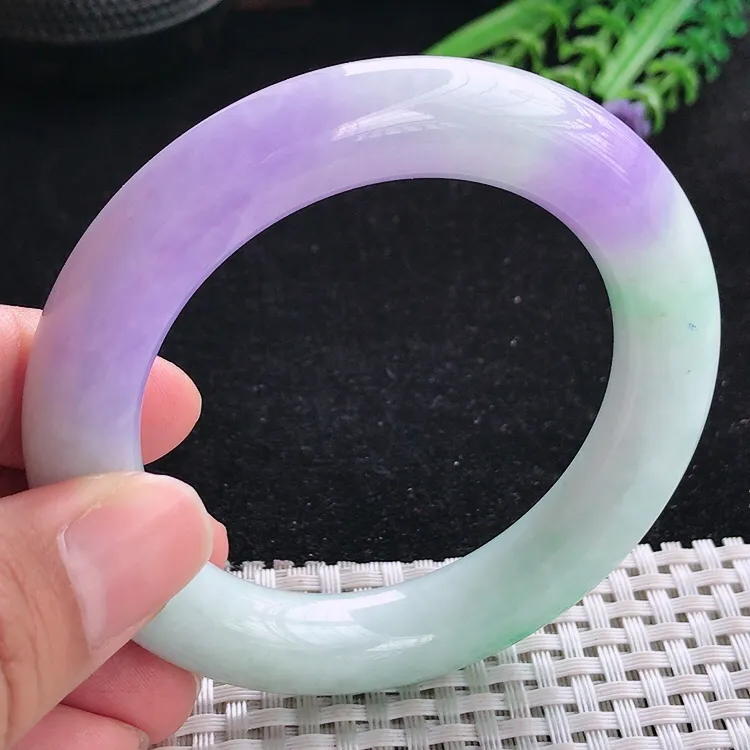 自然光54.5/11.8老坑精美温润艳丽紫罗兰圆条手镯翡翠玉镯美人镯