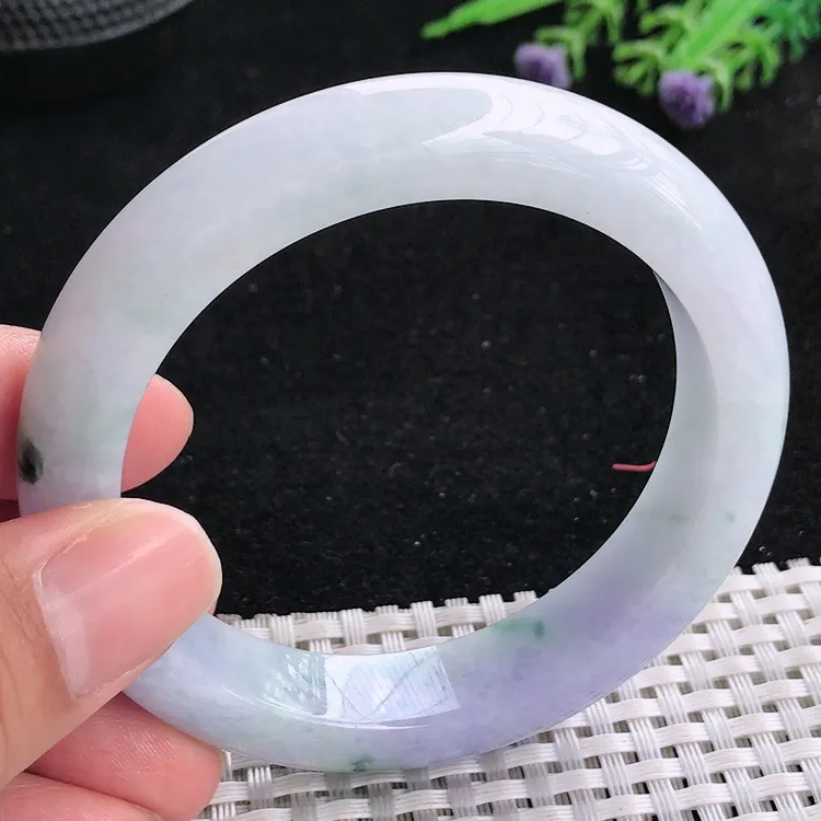 自然光57/12.8/9.2老坑精美冰润紫罗兰飘花手镯翡翠玉镯美人镯