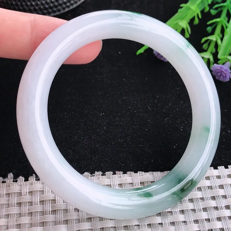 自然光55.210.5/10.2老坑冰胶水灵飘花圆条手镯翡翠玉镯美人镯