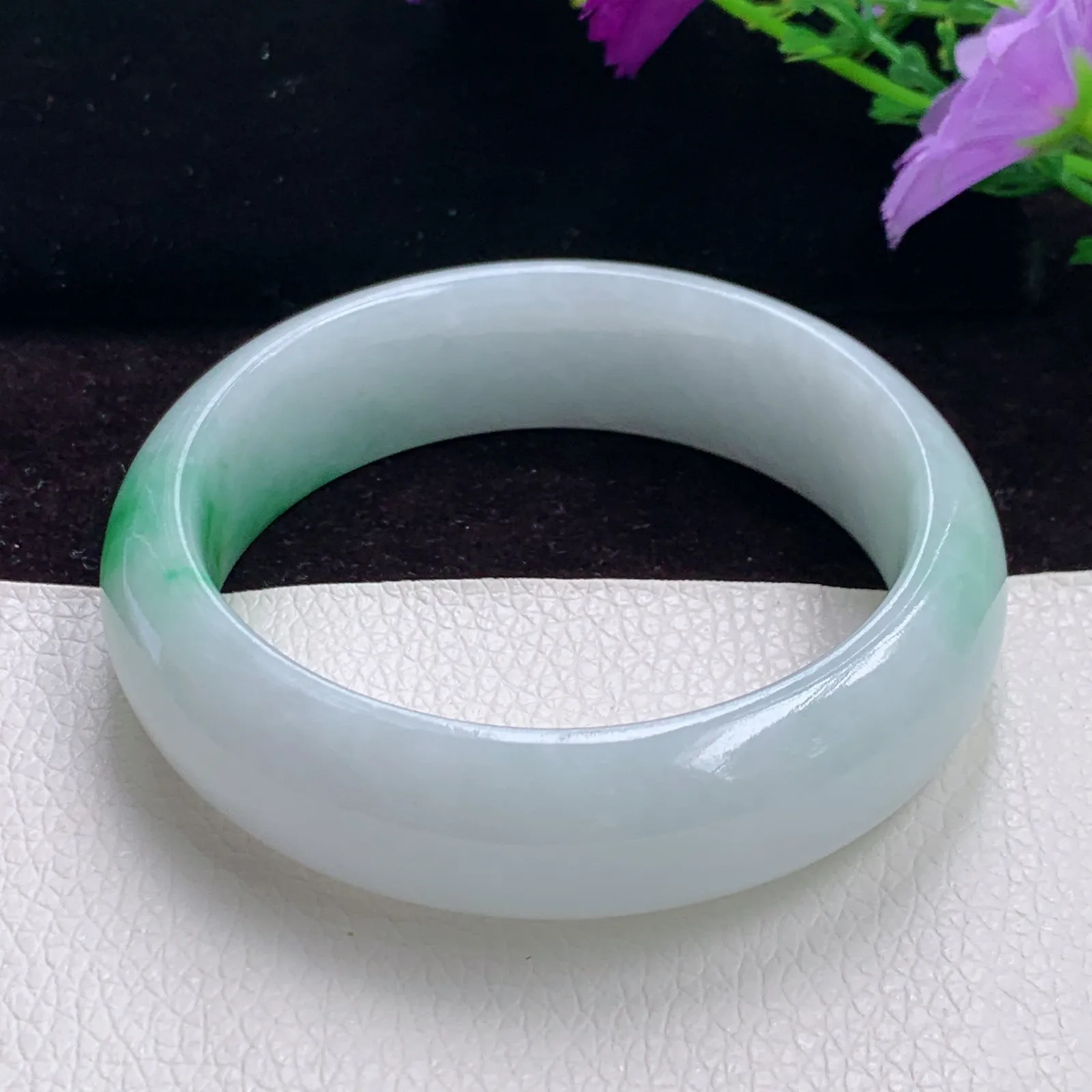 js小圈口52.5*16*8.2平安镯 精美胶感飘绿花正圈翡翠玉手镯 玉手环