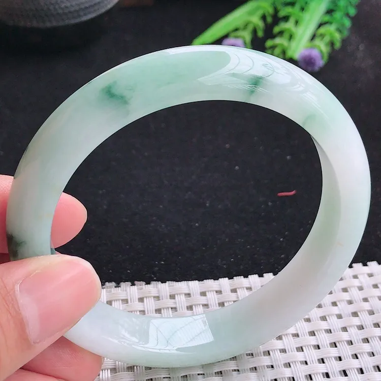 自然光61.5/13.3/8.8老坑冰润水灵飘花大圈口手镯翡翠玉镯美人镯