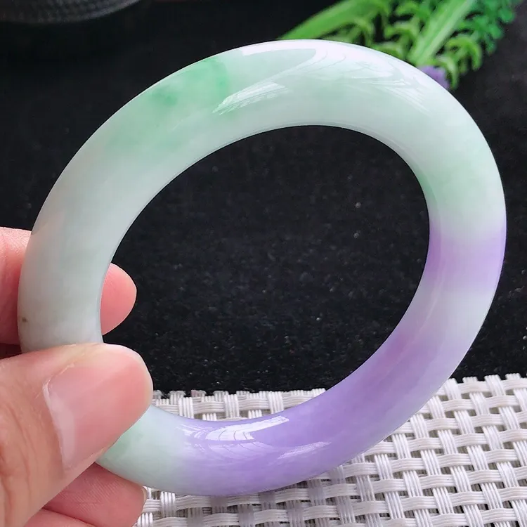 自然光54.5/11.8老坑精美温润艳丽紫罗兰圆条手镯翡翠玉镯美人镯