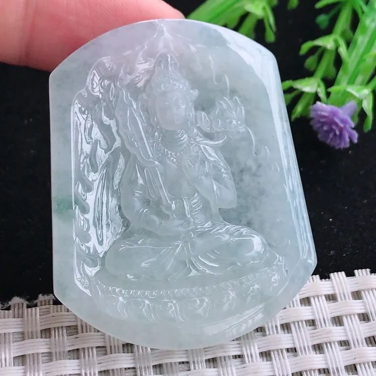 自然光50.7/40.9/2.5老坑秀气冰透虚空藏菩萨吊坠玉石玉坠挂件