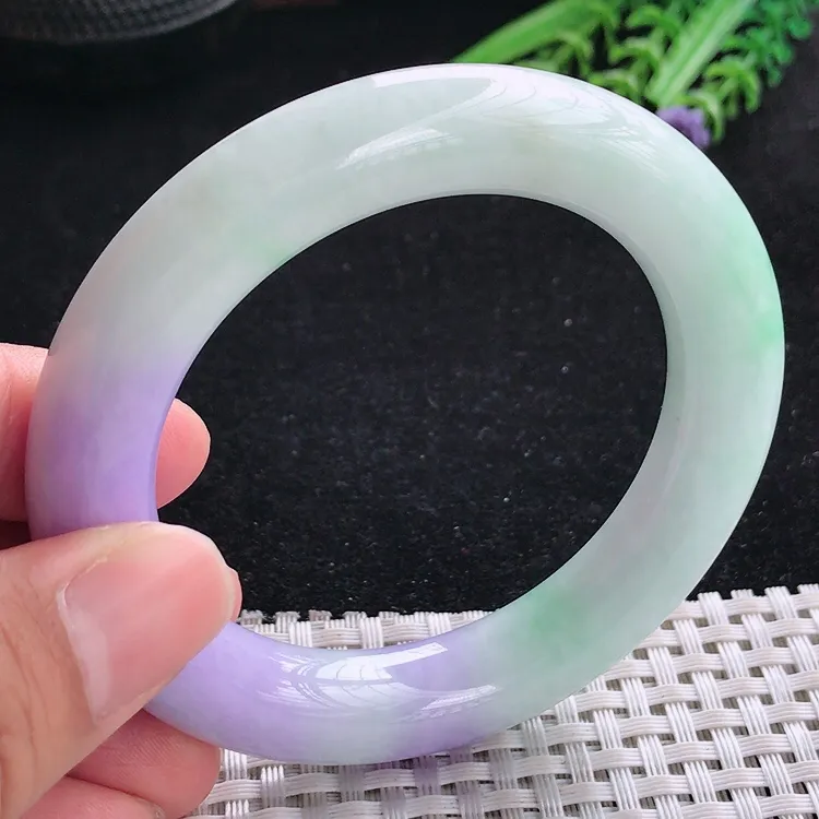自然光54.5/11.8老坑精美温润艳丽紫罗兰圆条手镯翡翠玉镯美人镯