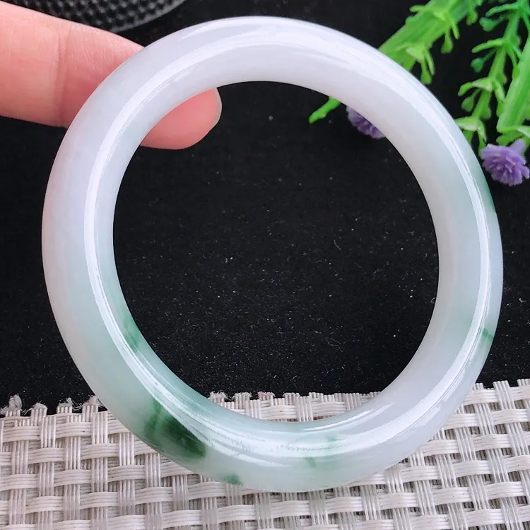 自然光55.210.5/10.2老坑冰胶水灵飘花圆条手镯翡翠玉镯美人镯