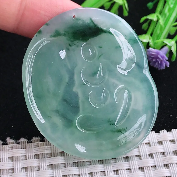 自然光49.8/41.8/5.7老坑冰胶果冻冰飘花普贤菩萨吊坠玉石玉坠挂件