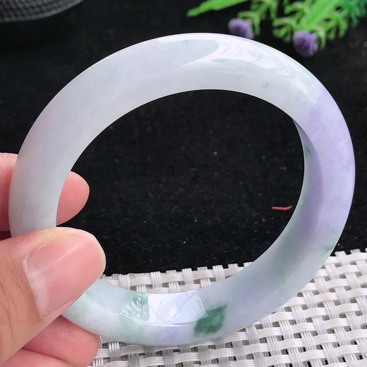 自然光57/12.8/9.2老坑精美冰润紫罗兰飘花手镯翡翠玉镯美人镯