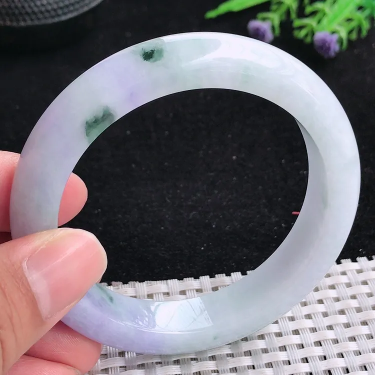 自然光57/12.8/9.2老坑精美冰润紫罗兰飘花手镯翡翠玉镯美人镯