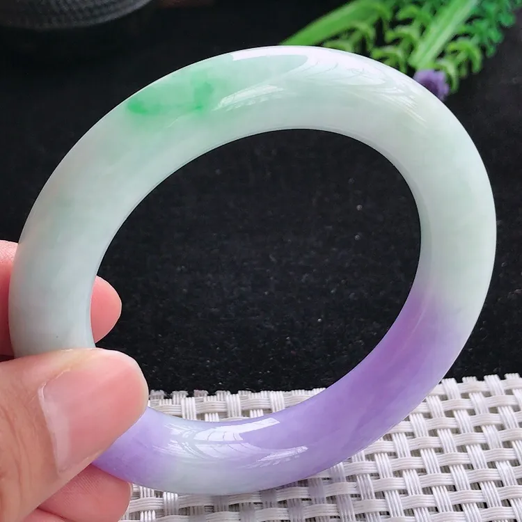 自然光54.5/11.8老坑精美温润艳丽紫罗兰圆条手镯翡翠玉镯美人镯