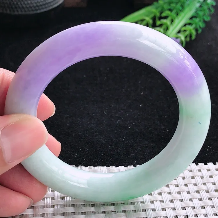 自然光54.5/11.8老坑精美温润艳丽紫罗兰圆条手镯翡翠玉镯美人镯