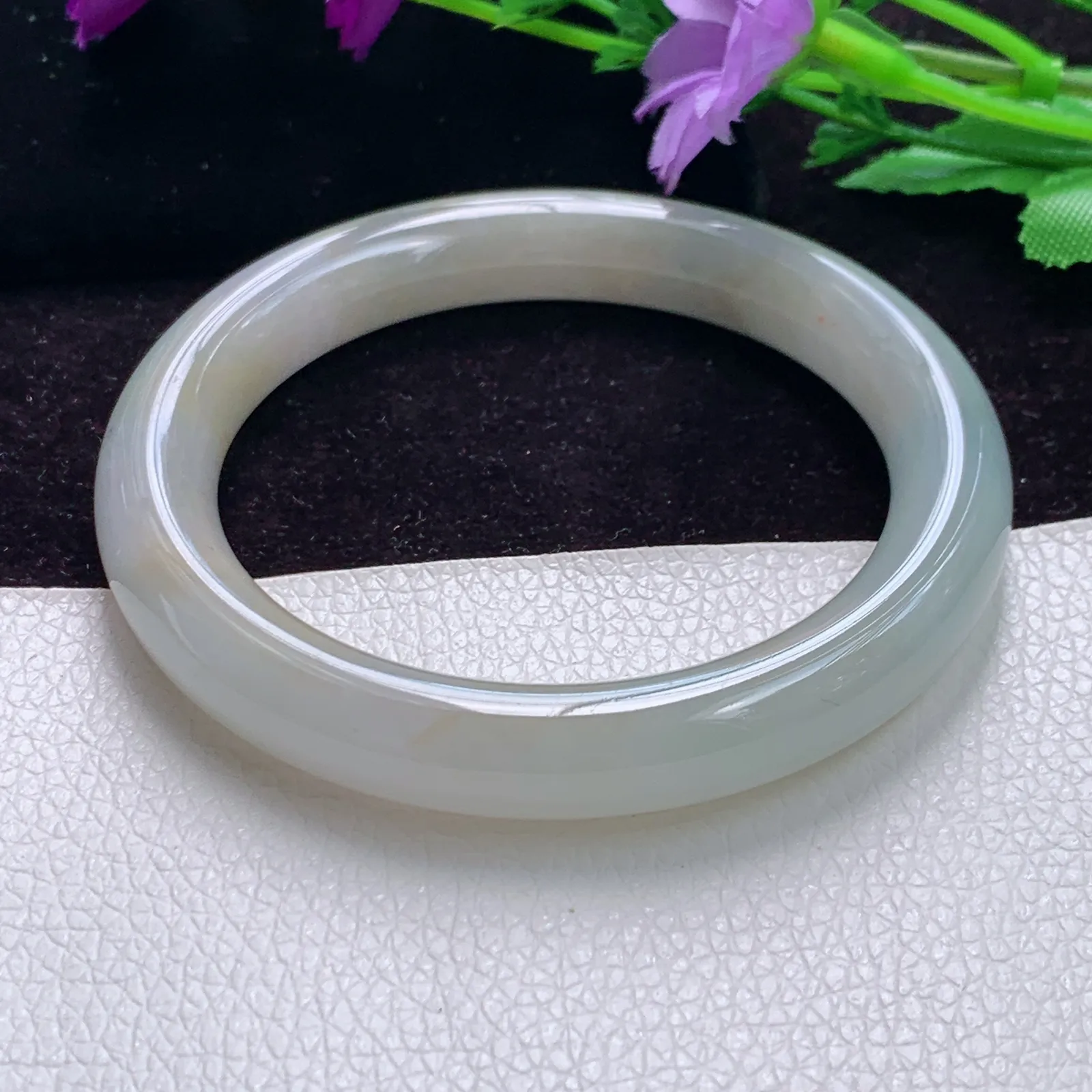 z实拍55.5*10*9.6美人镯 精美冰胶飘花圆条翡翠玉手镯 玉手环