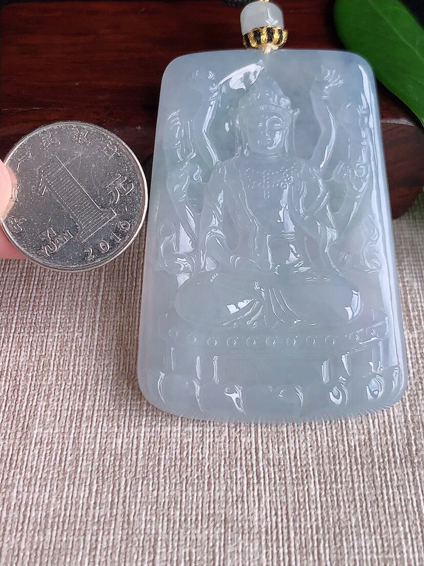 a货翡翠老坑冰种白月光千手观音吊坠 尺寸64×43×5.3mm 重量43.26g 0701