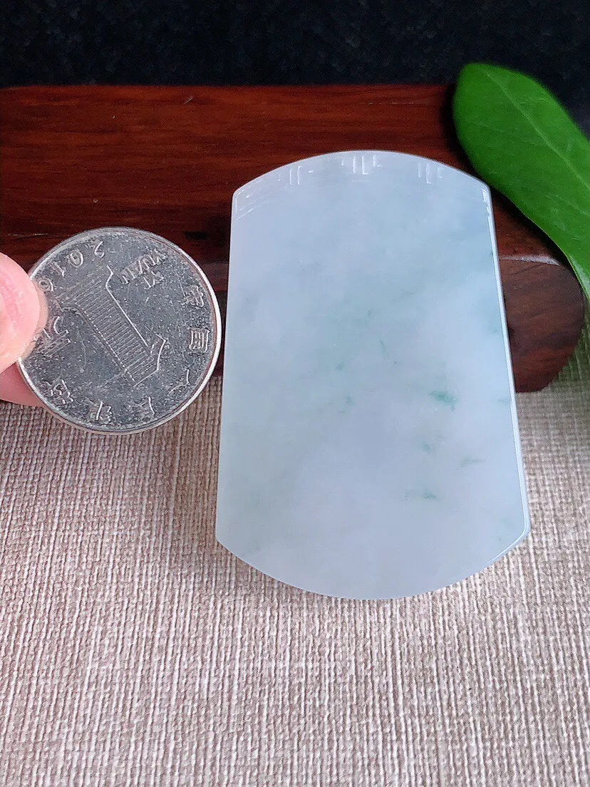 a货翡翠老坑冰种飘花无事牌吊坠 尺寸54×37×6mm 重量34.79g 0701