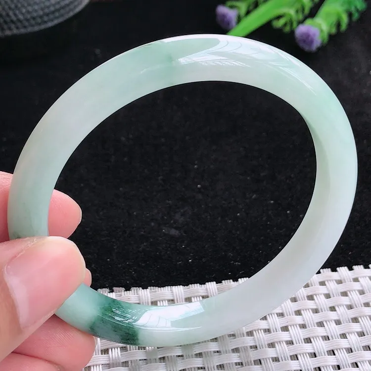自然光58/8.9/7.6老坑冰润水灵飘花细条手镯翡翠玉镯美人镯