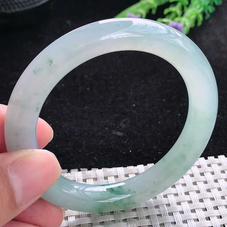 自然光52.5/9.5/9.8老坑冰胶果冻冰飘花圆条手镯翡翠玉镯美人镯