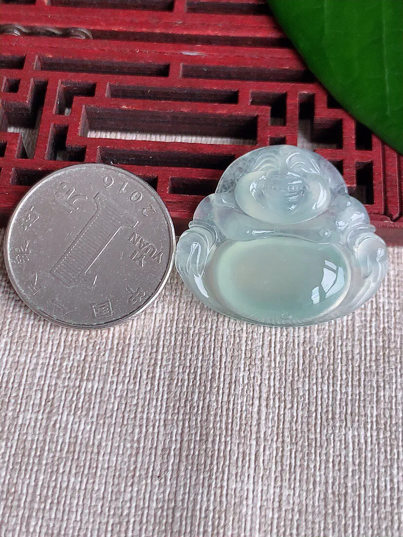 a货翡翠老坑冰种飘花无事牌吊坠 尺寸54×37×6mm 重量34.79g 0701