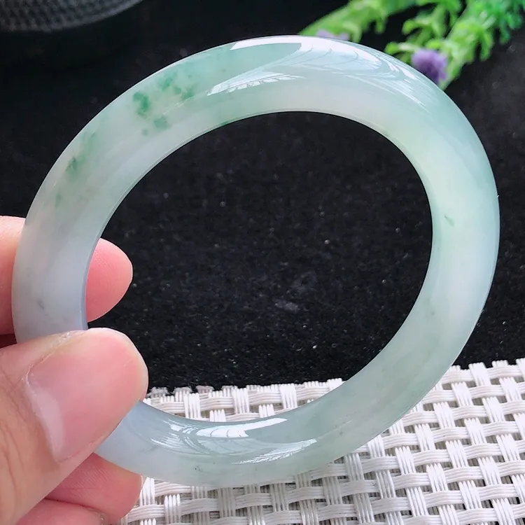 自然光52.5/9.5/9.8老坑冰胶果冻冰飘花圆条手镯翡翠玉镯美人镯