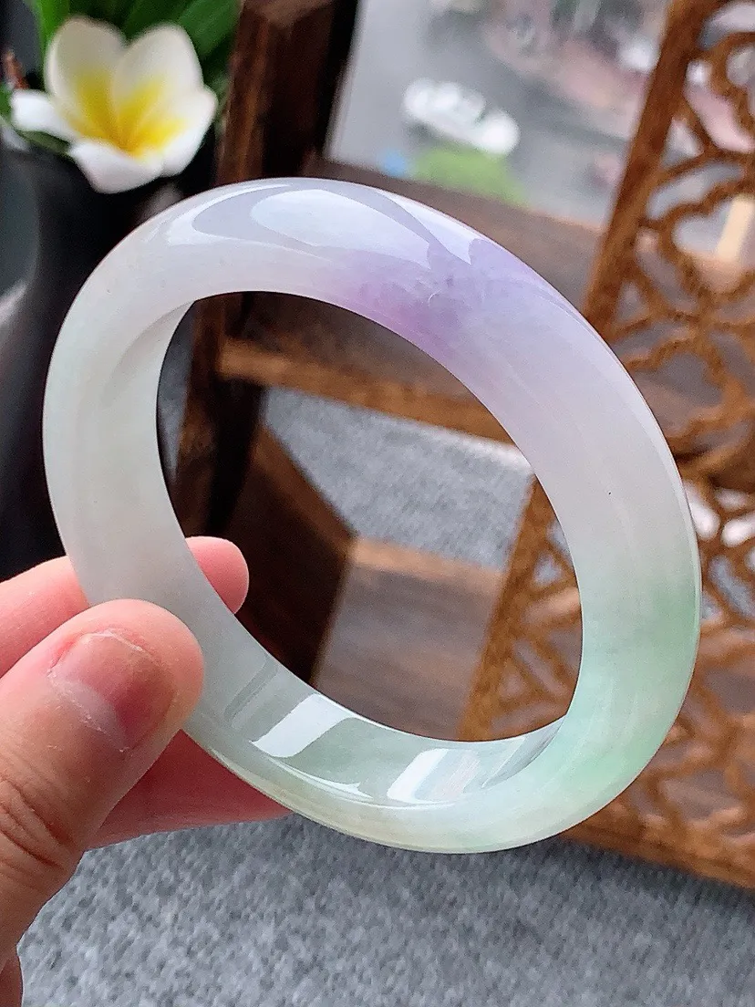 a货翡翠老坑紫罗兰正装正圈手镯56-57圈口 尺寸56.3×12.6×8.2mm 重量62.42g 0620