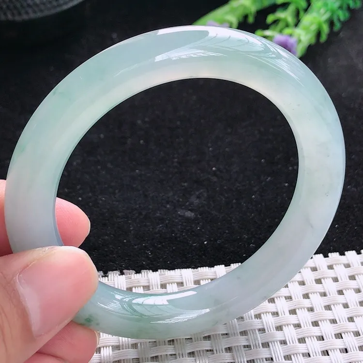 自然光52.5/9.5/9.8老坑冰胶果冻冰飘花圆条手镯翡翠玉镯美人镯