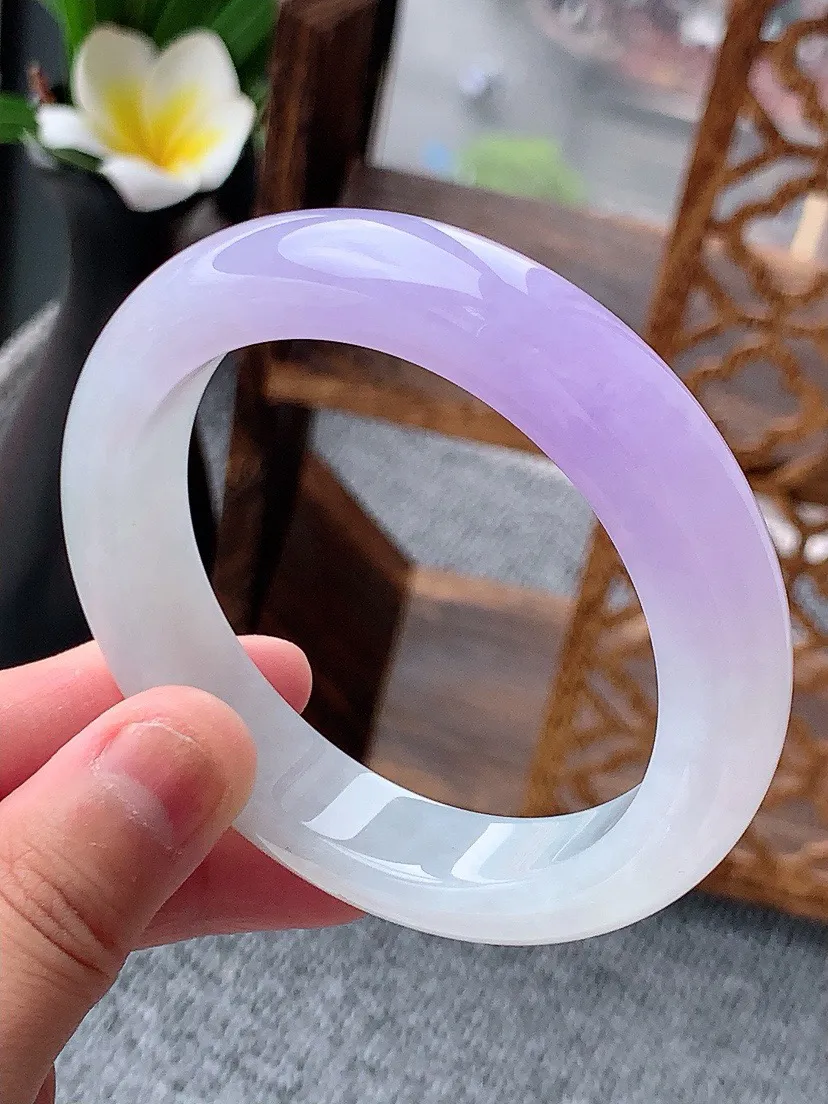 a货翡翠老坑紫罗兰厚装正装正圈手镯56-57圈口  尺寸56.5×12.8×9mm 重量71.75g