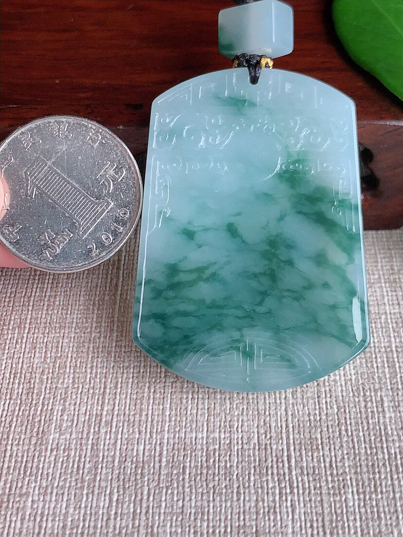 a货翡翠老坑冰种飘花仿古无事牌吊坠 尺寸50.2×35.7×5.6mm 重量36.22g 0701