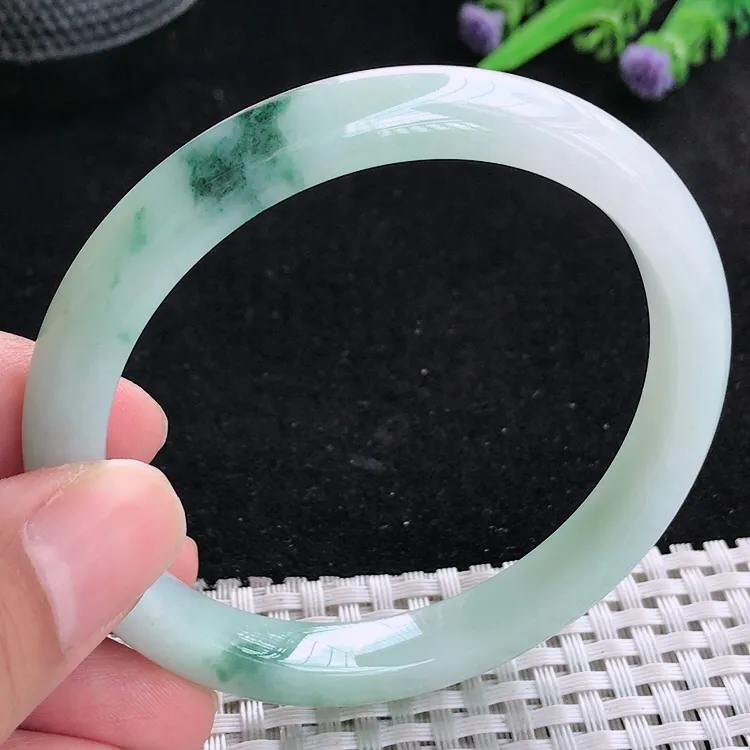 自然光58/8.9/7.6老坑冰润水灵飘花细条手镯翡翠玉镯美人镯