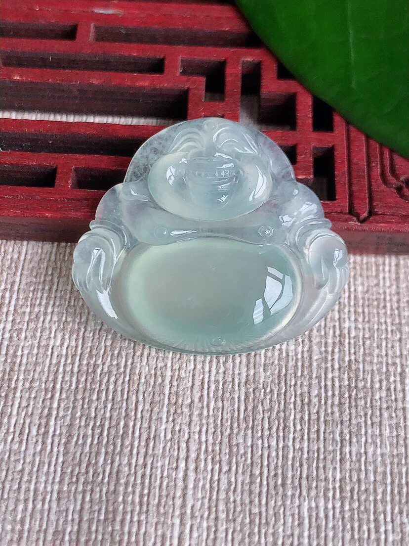 a货翡翠老坑冰种飘花无事牌吊坠 尺寸54×37×6mm 重量34.79g 0701