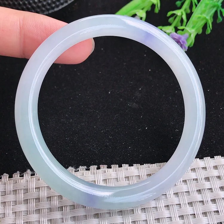自然光53.5/7/7.6老坑冰胶果冻紫罗兰圆条手镯细条翡翠玉镯美人镯