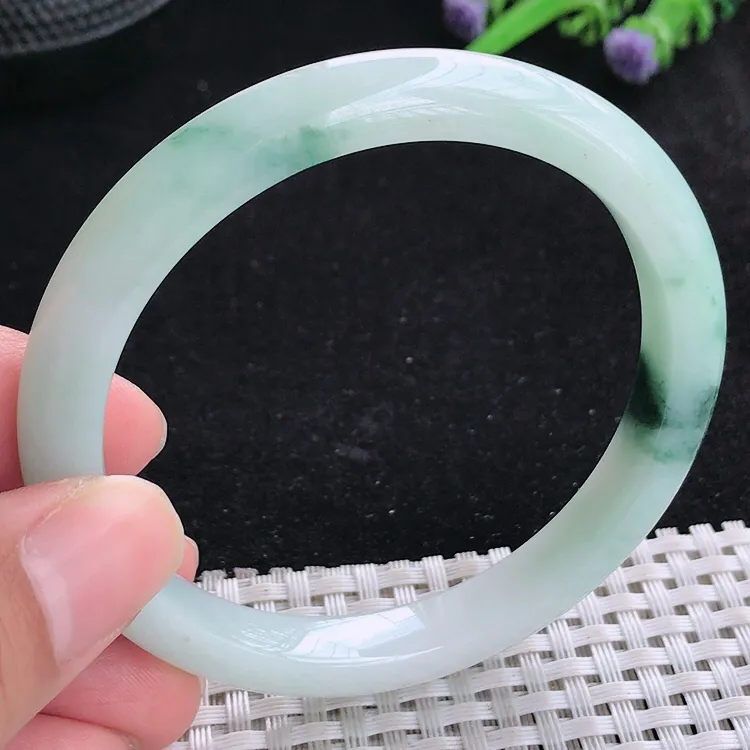 自然光58/8.9/7.6老坑冰润水灵飘花细条手镯翡翠玉镯美人镯