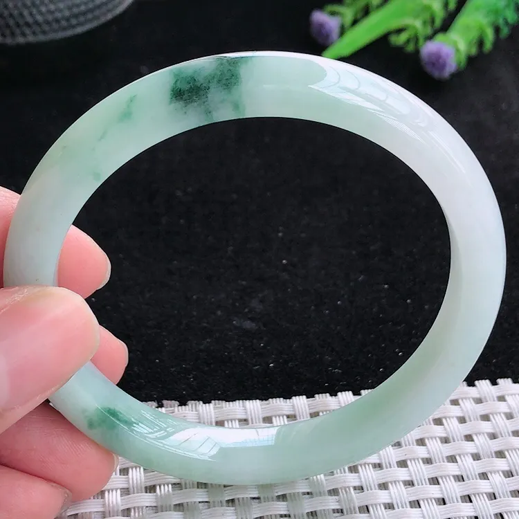 自然光58/8.9/7.6老坑冰润水灵飘花细条手镯翡翠玉镯美人镯