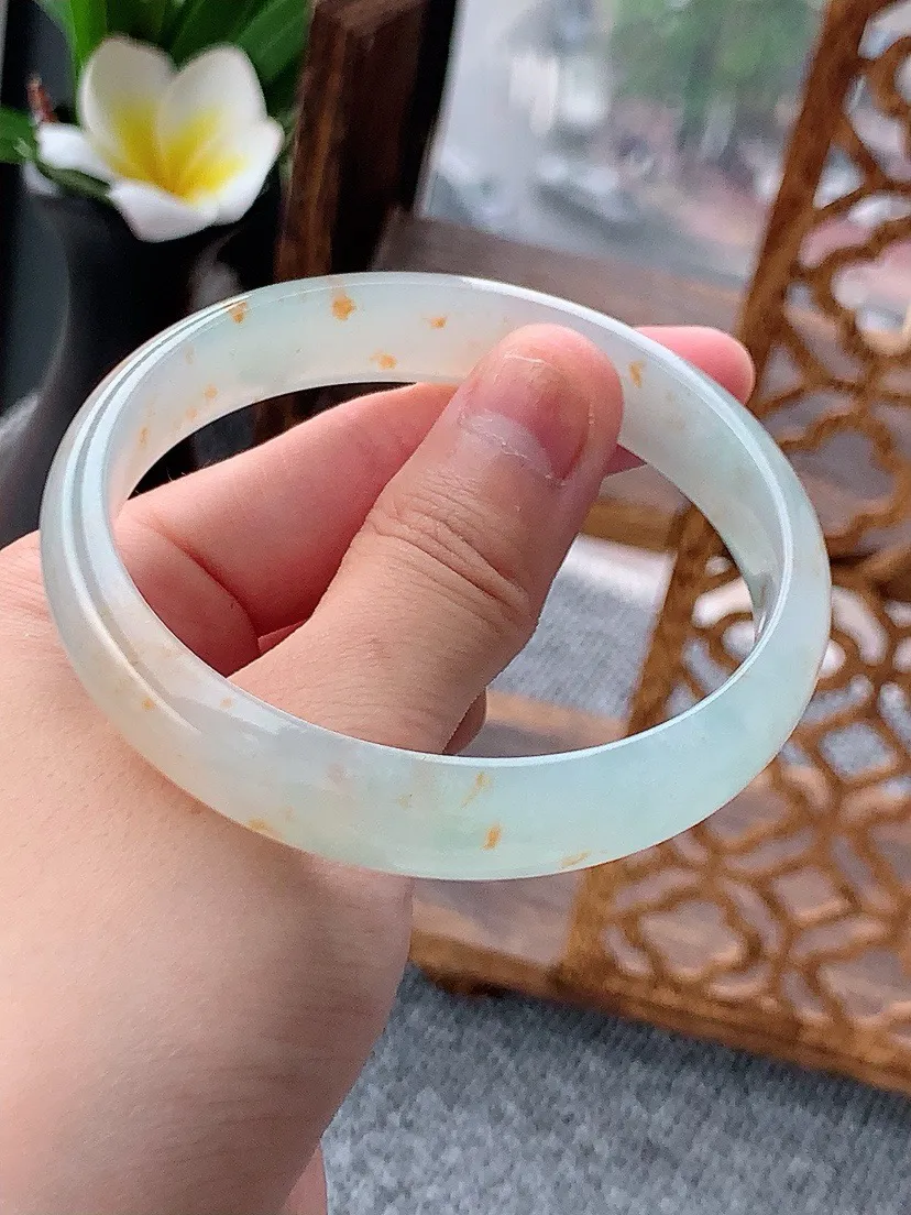 a货翡翠老坑飘黄翡正装正圈手镯58-59圈口 尺寸58.8×12×6mm 重量42.16g 0620