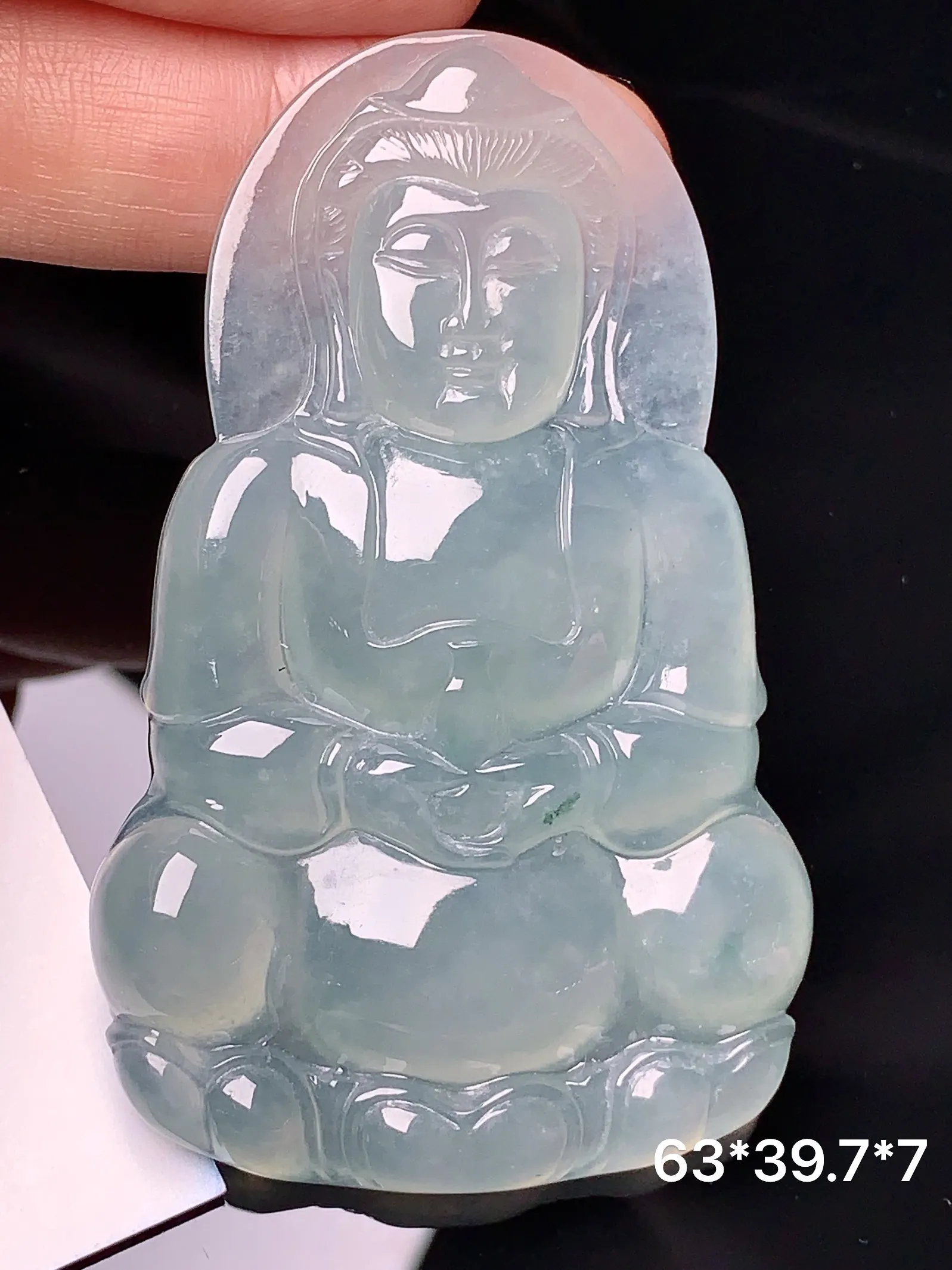 冰种观音吊坠 玉质细腻 水润亮眼  整体尺寸63*39.3*7