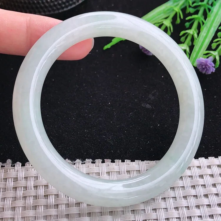 自然光56/9.6/9.8老坑冰润起胶白净圆条手镯翡翠玉镯美人镯