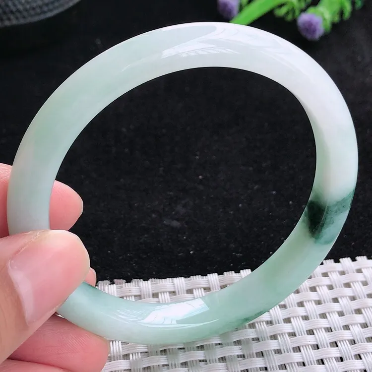 自然光58/8.9/7.6老坑冰润水灵飘花细条手镯翡翠玉镯美人镯