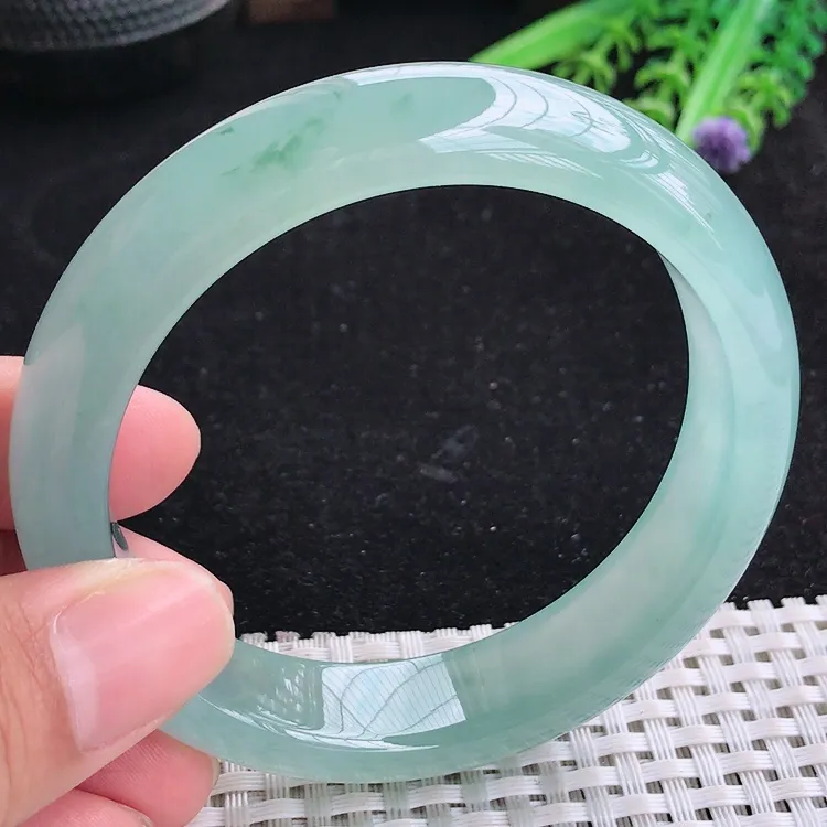 自然光59.5/14.2/8.8老坑冰种果冻胶冰晴飘花手镯翡翠玉镯美人镯