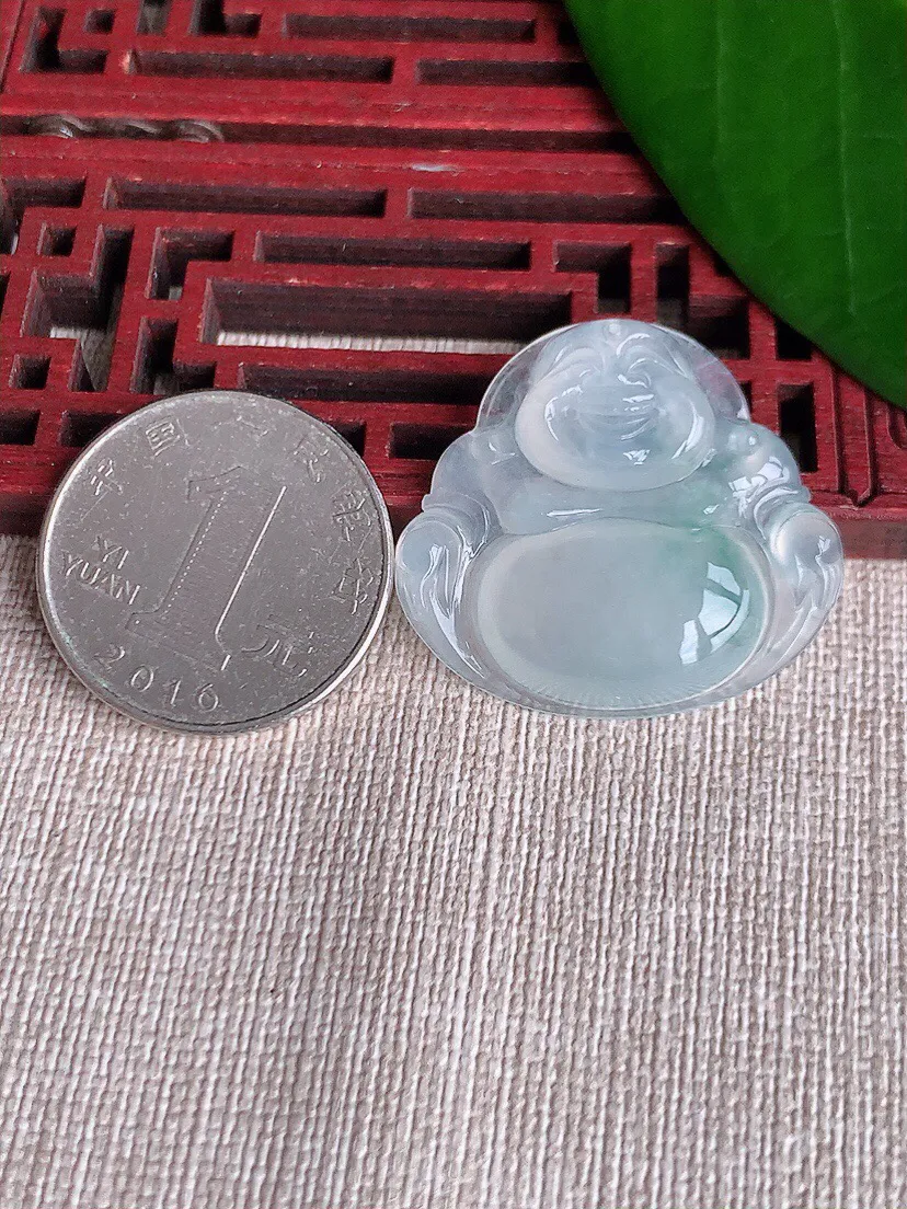a货翡翠老坑冰种飘花佛公吊坠 尺寸28×31×5.7mm 重量7.78g 0701