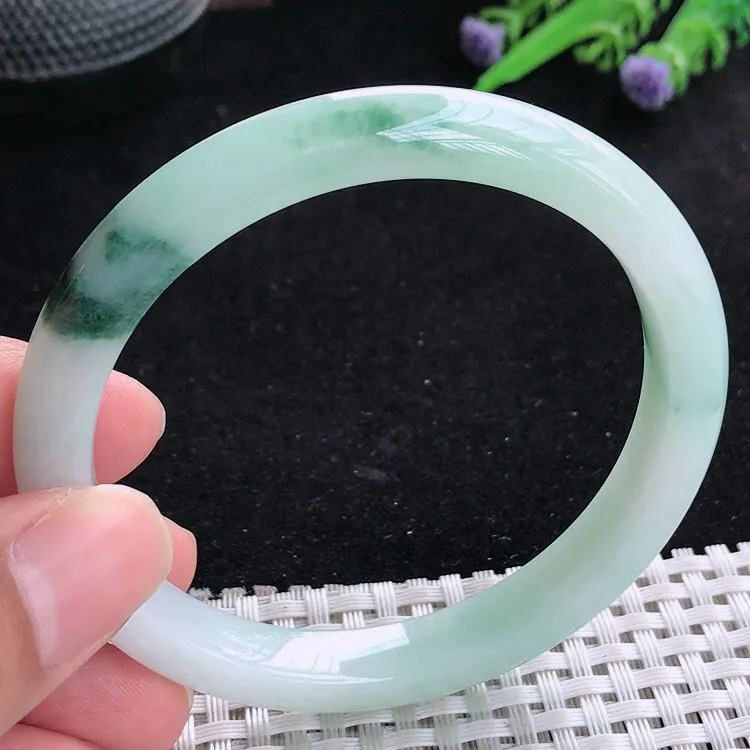 自然光58/8.9/7.6老坑冰润水灵飘花细条手镯翡翠玉镯美人镯