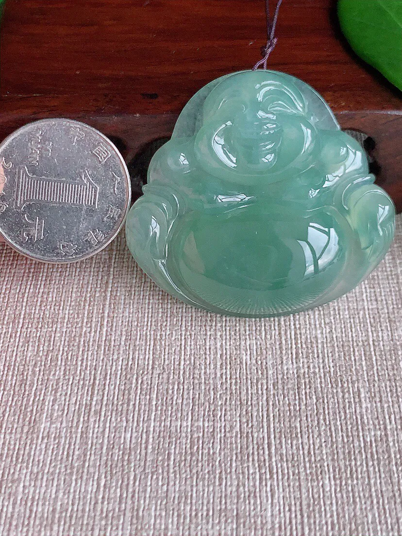 a货翡翠老坑冰种晴水大佛公吊坠 尺寸41.8×45.8×10mm 重量27.90g 0701
