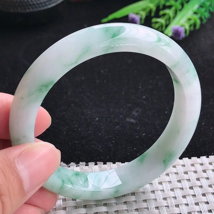 自然光58/12.7/8.3老坑冰润飘花手镯翡翠玉镯美人镯