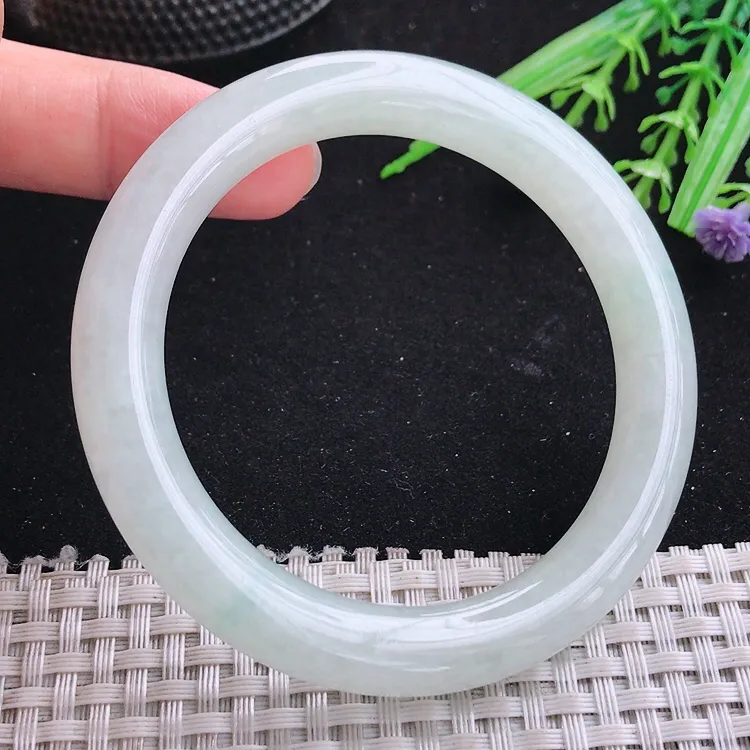 自然光56/9.6/9.8老坑冰润起胶白净圆条手镯翡翠玉镯美人镯