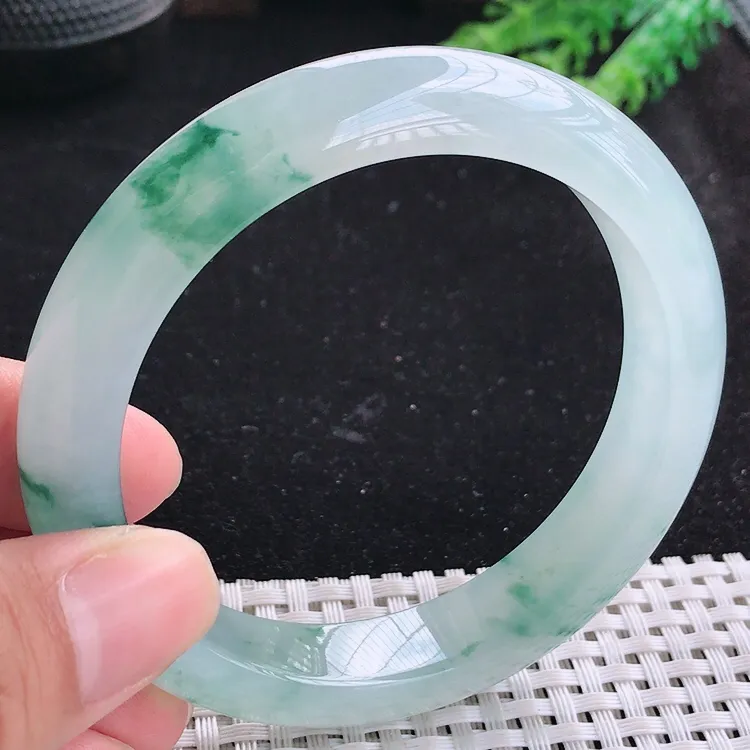 自然光60/12.6/9.2老坑冰种果冻胶冰飘花手镯翡翠玉镯收藏美人镯